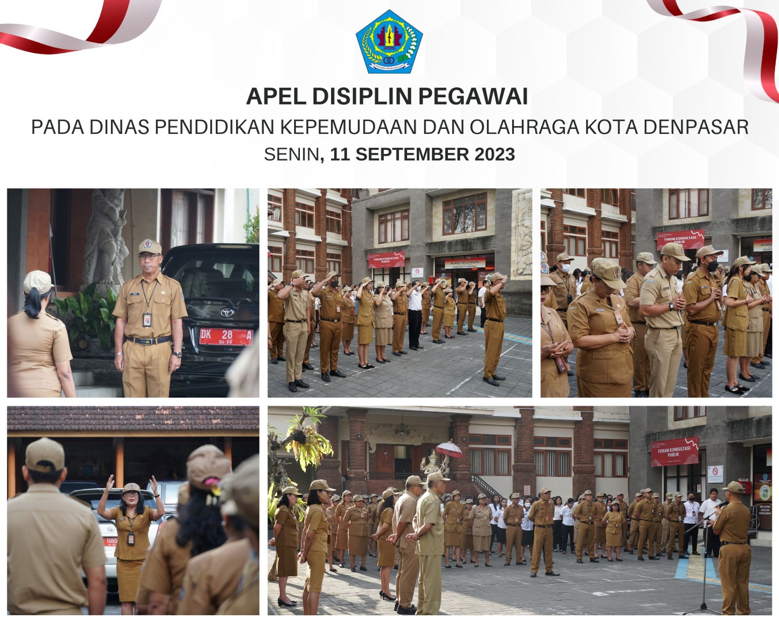 Apel Disiplin Pegawai di Dinas Pendidikan Kepemudaan dan Olahraga Kota Denpasar, Senin (1/9/2023)
