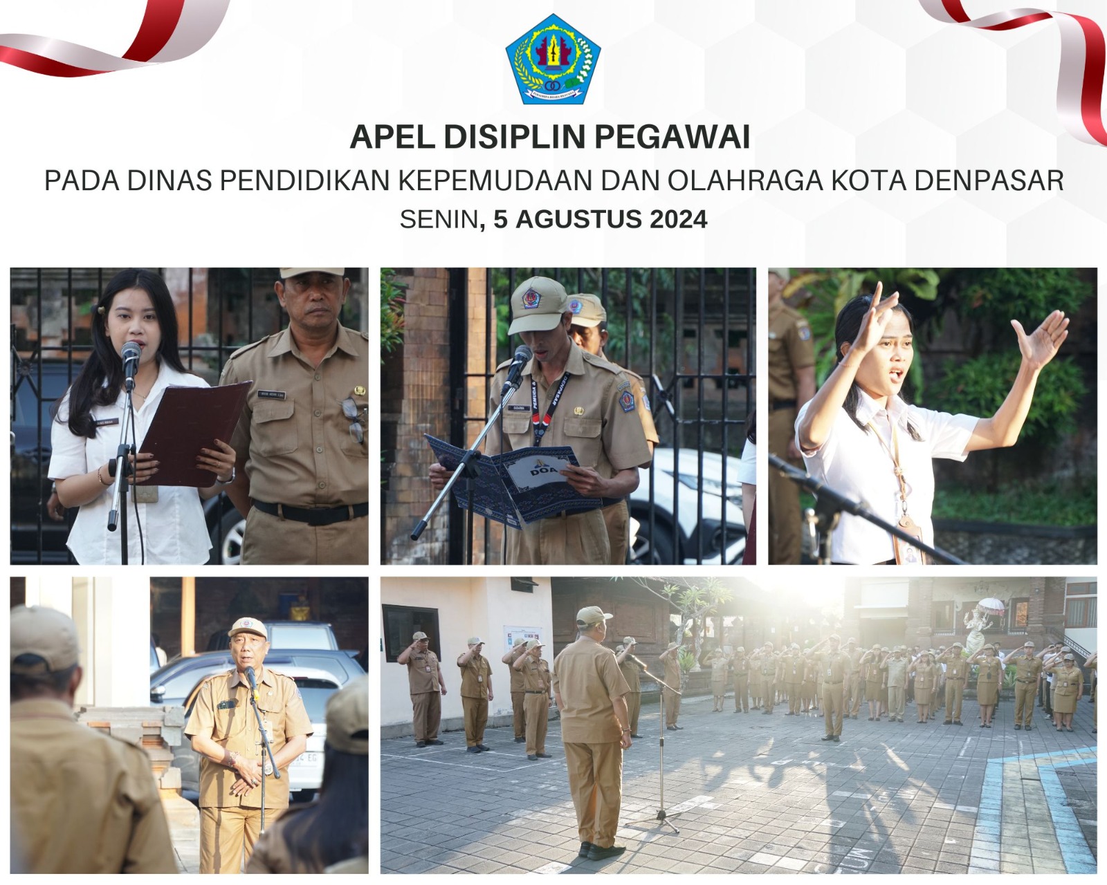Apel Disiplin Pegawai di Dinas Pendidikan Kepemudaan dan Olahraga Kota Denpasar, Senin (5/8/2024)	