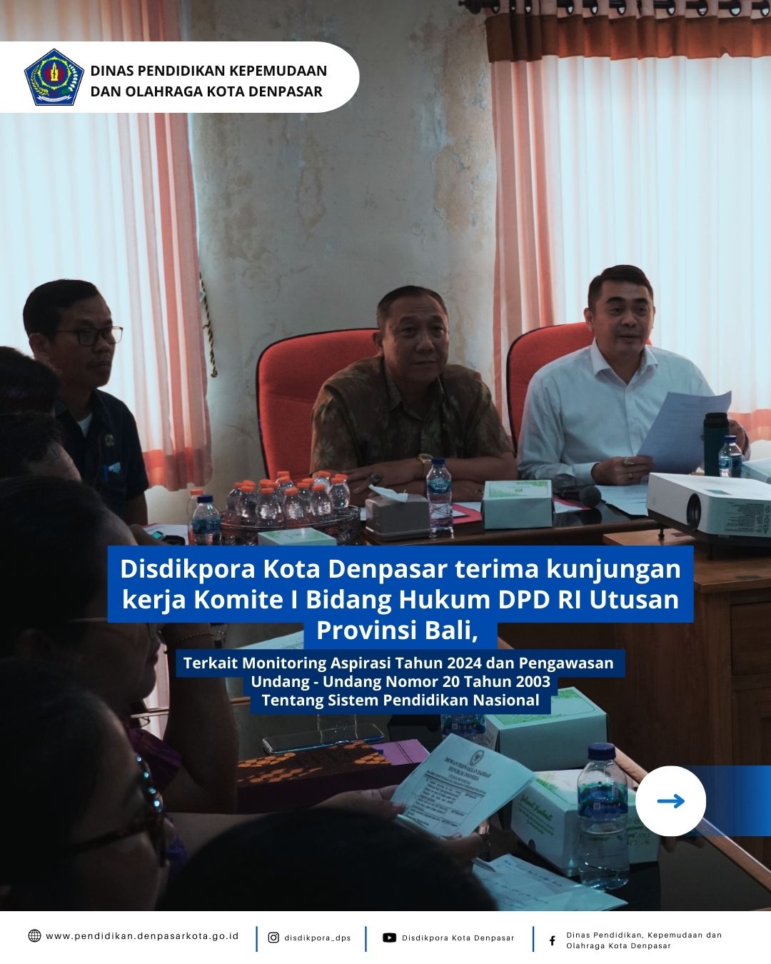 Disdikpora Kota Denpasar terima kunjungan kerja Komite I Bidang Hukum DPD RI Utusan Provinsi Bali