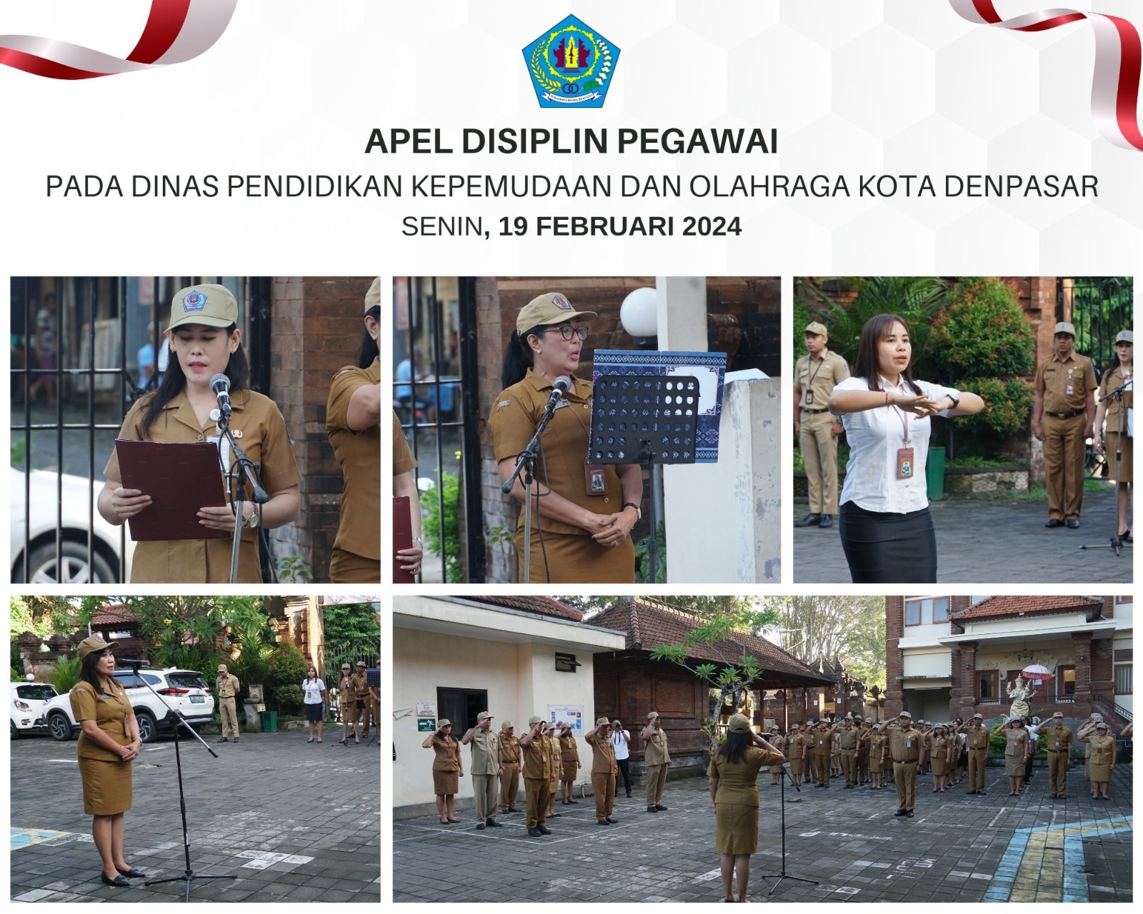 Apel Disiplin Pegawai di Dinas Pendidikan Kepemudaan dan Olahraga Kota Denpasar, Senin (19/2/2024)