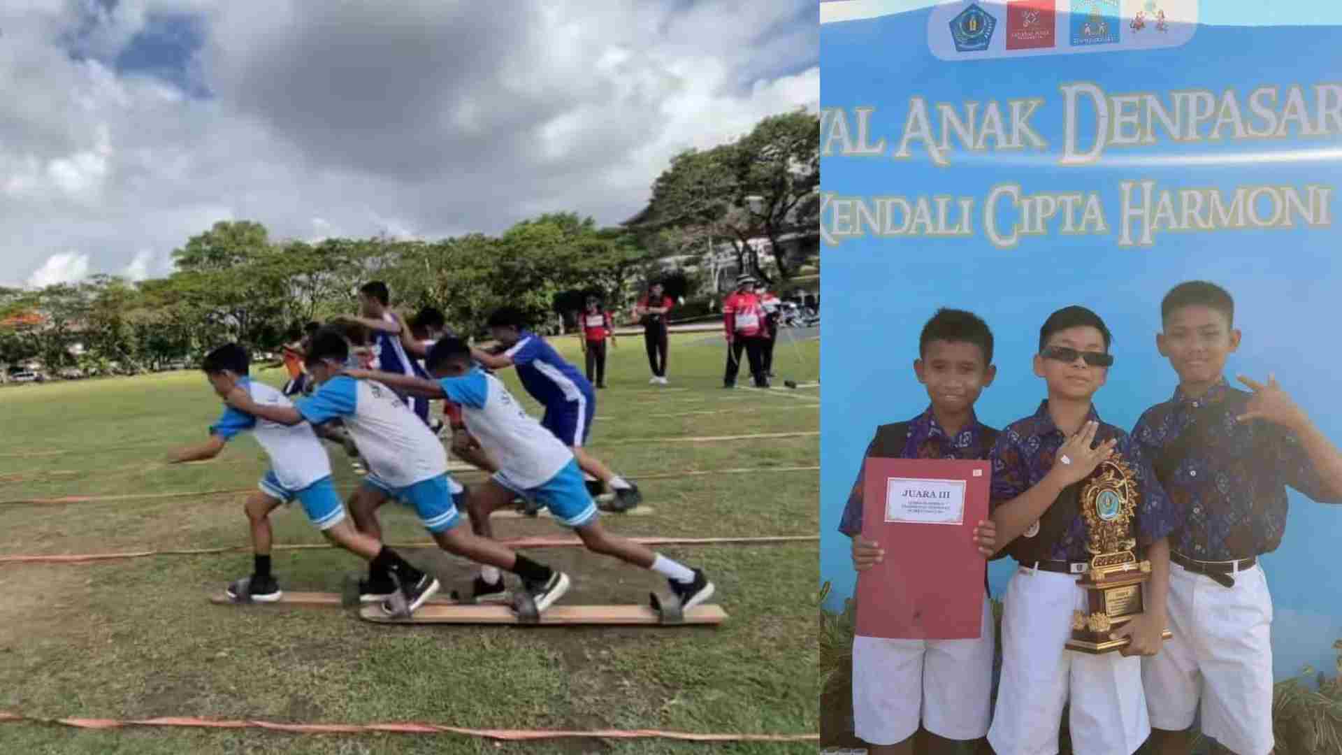 SDN 13 Sesetan Raih Juara III Lomba Bakiak Putra
