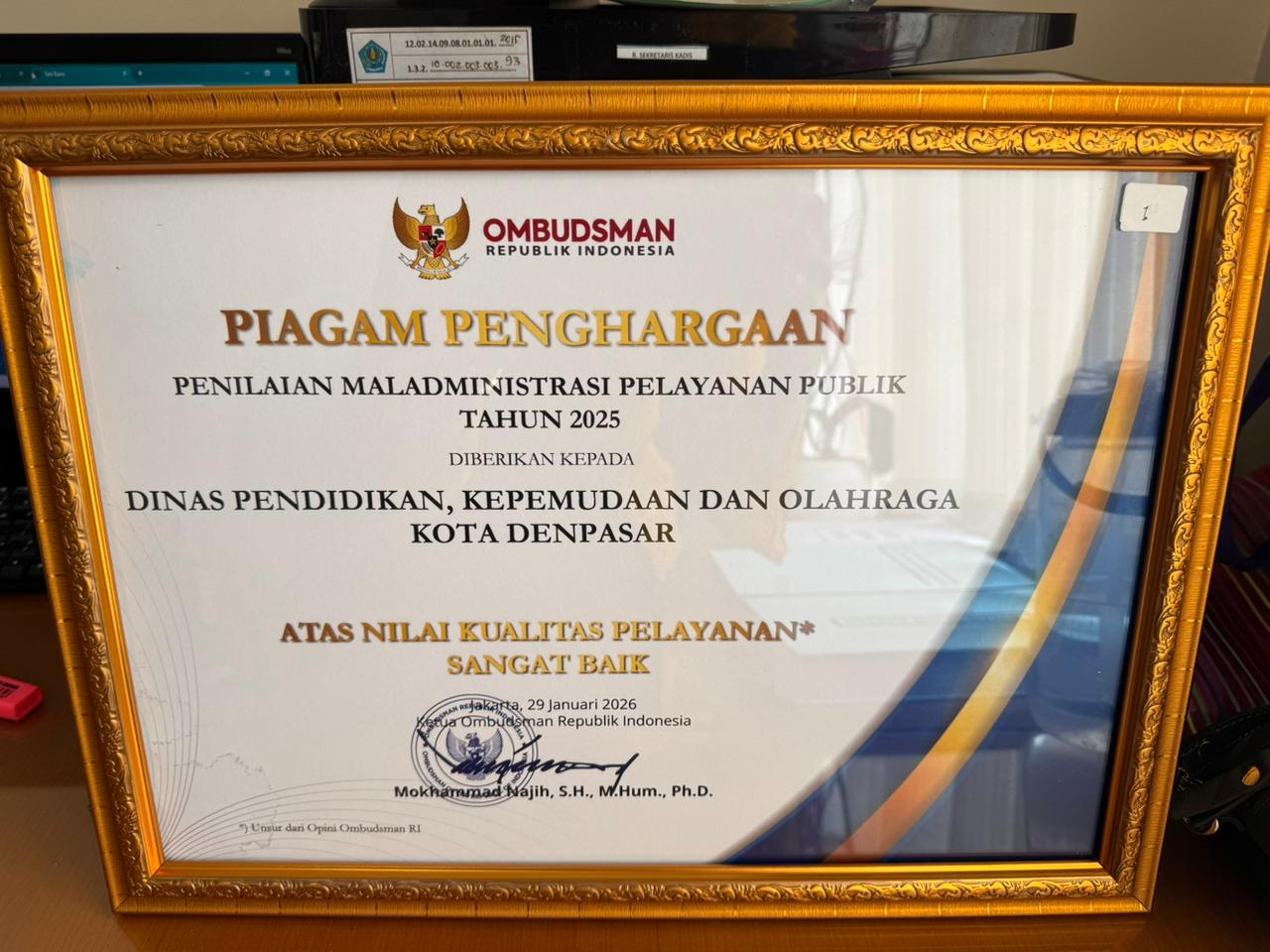 Disdikpora Denpasar Raih Predikat Kualitas Pelayanan Sangat Baik dari Ombudsman RI